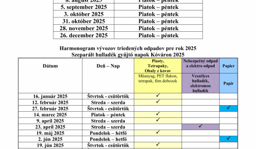 Harmonogram vývozu odpadu 2025 